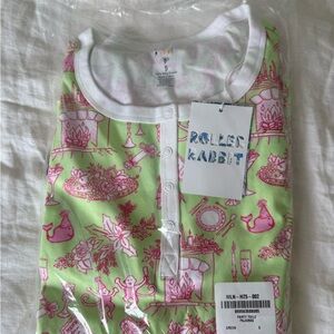 NWT Roller Rabbit Party Toile Green and Pink Pajama Set